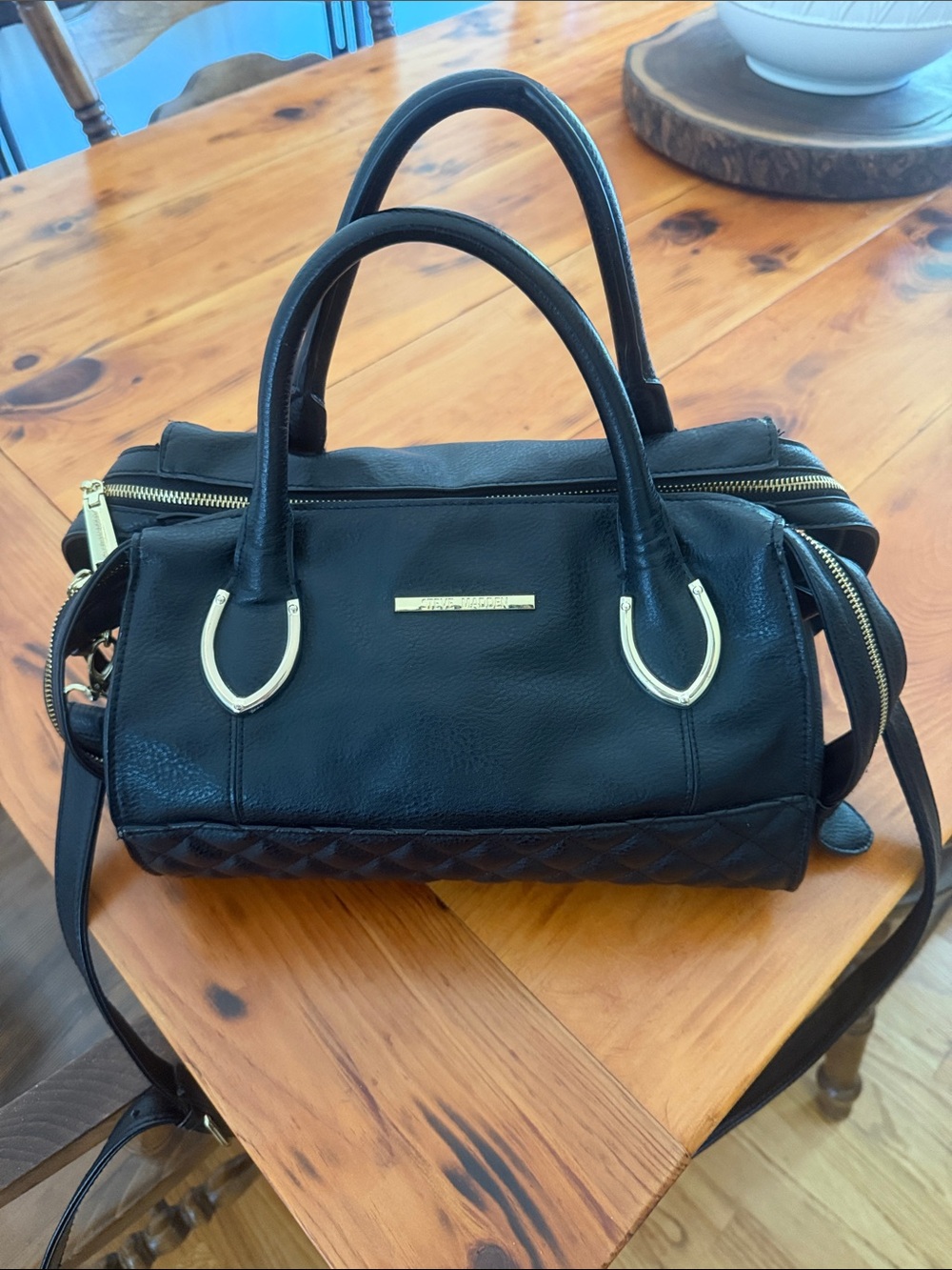Steve Madden Black Satchel with Gold Hardware
